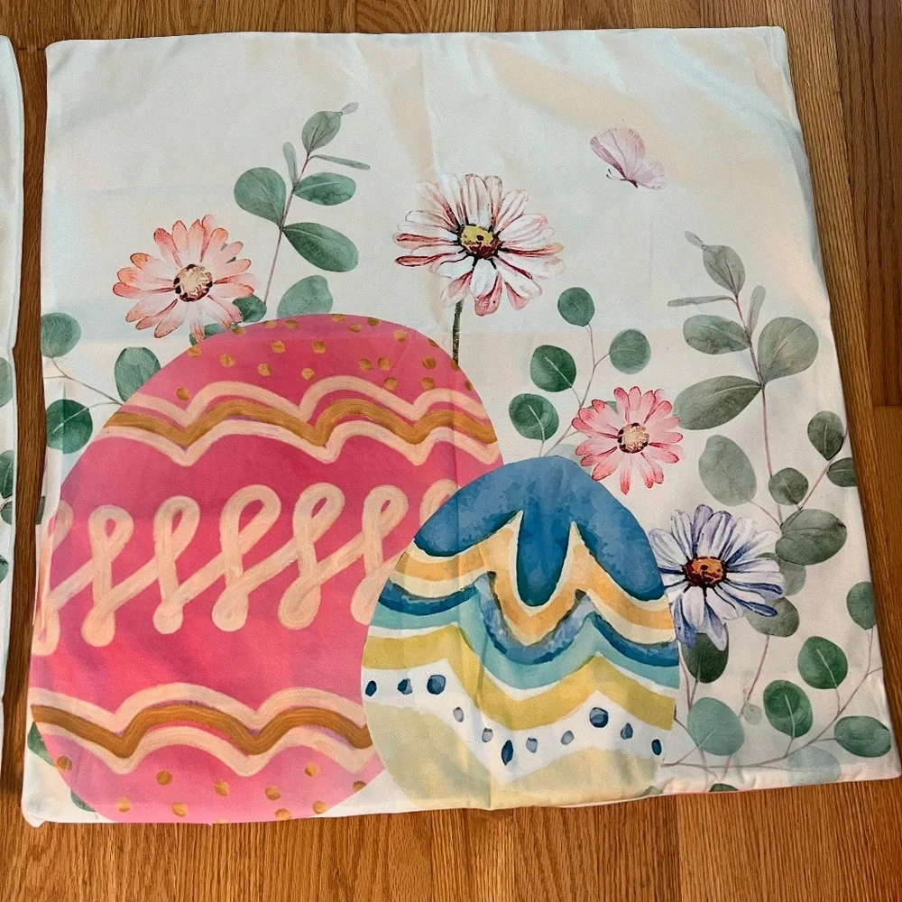 - 2 pillow covers bunny and eggs floral